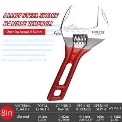 DELIXI ELECTRIC Cheie cu mâner scurt, roată cu clichet cu deschidere mare Cheie reglabilă pentru baie, pentru întreținerea instalației de conducte de baie