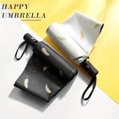 Umbrelă de soare de înaltă calitate, complet automată, de modă, bărbați, femei, lipici negru, umbrelă anti-UV, cu pene de aur, umbrelă însorită și ploioasă