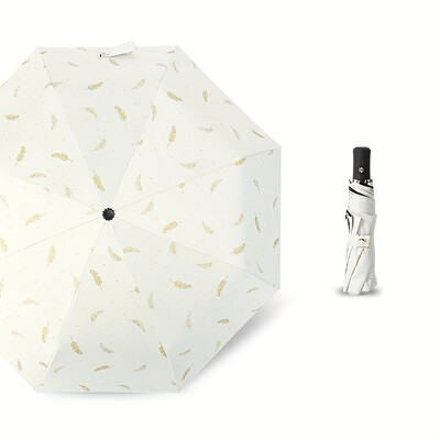 Umbrelă de soare de înaltă calitate, complet automată, de modă, bărbați, femei, lipici negru, umbrelă anti-UV, cu pene de aur, umbrelă însorită și ploioasă