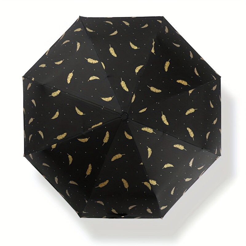 Umbrelă de soare de înaltă calitate, complet automată, de modă, bărbați, femei, lipici negru, umbrelă anti-UV, cu pene de aur, umbrelă însorită și ploioasă