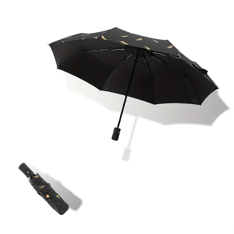 Umbrelă de soare de înaltă calitate, complet automată, de modă, bărbați, femei, lipici negru, umbrelă anti-UV, cu pene de aur, umbrelă însorită și ploioasă
