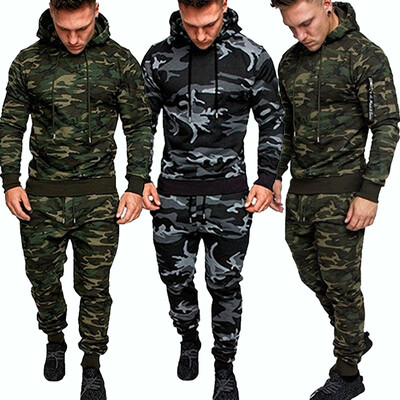 Trening de camuflaj de înaltă calitate pentru bărbați, marcă de modă, îmbrăcăminte sport, seturi de ținute calde de toamnă, S-4XL, costum cu hanocă de dimensiuni mari