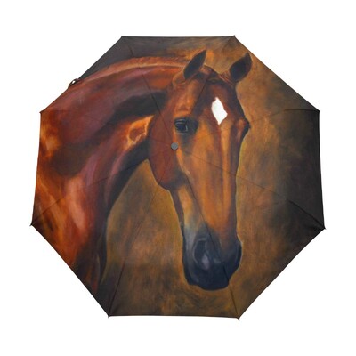 Αστεία ελαιογραφία Ομπρέλες ηλίου βροχής αλόγων Ακουαρέλα αγροικία Ζώο Ελαφριά αντιανεμική πτυσσόμενη ομπρέλα ταξιδιού για ενήλικες