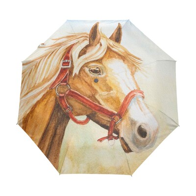 Αστεία ελαιογραφία Ομπρέλες ηλίου βροχής αλόγων Ακουαρέλα αγροικία Ζώο Ελαφριά αντιανεμική πτυσσόμενη ομπρέλα ταξιδιού για ενήλικες