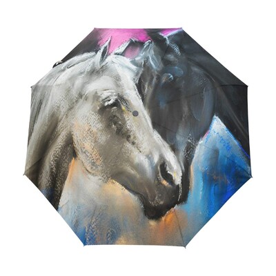 Αστεία ελαιογραφία Ομπρέλες ηλίου βροχής αλόγων Ακουαρέλα αγροικία Ζώο Ελαφριά αντιανεμική πτυσσόμενη ομπρέλα ταξιδιού για ενήλικες