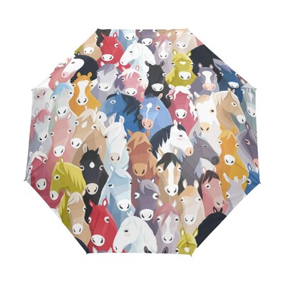 Αστεία ελαιογραφία Ομπρέλες ηλίου βροχής αλόγων Ακουαρέλα αγροικία Ζώο Ελαφριά αντιανεμική πτυσσόμενη ομπρέλα ταξιδιού για ενήλικες