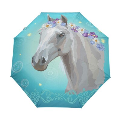 Αστεία ελαιογραφία Ομπρέλες ηλίου βροχής αλόγων Ακουαρέλα αγροικία Ζώο Ελαφριά αντιανεμική πτυσσόμενη ομπρέλα ταξιδιού για ενήλικες