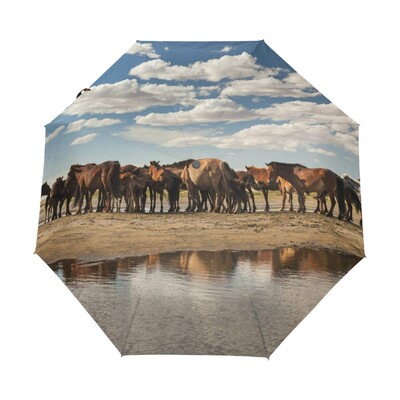 Αστεία ελαιογραφία Ομπρέλες ηλίου βροχής αλόγων Ακουαρέλα αγροικία Ζώο Ελαφριά αντιανεμική πτυσσόμενη ομπρέλα ταξιδιού για ενήλικες