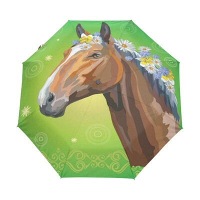 Αστεία ελαιογραφία Ομπρέλες ηλίου βροχής αλόγων Ακουαρέλα αγροικία Ζώο Ελαφριά αντιανεμική πτυσσόμενη ομπρέλα ταξιδιού για ενήλικες