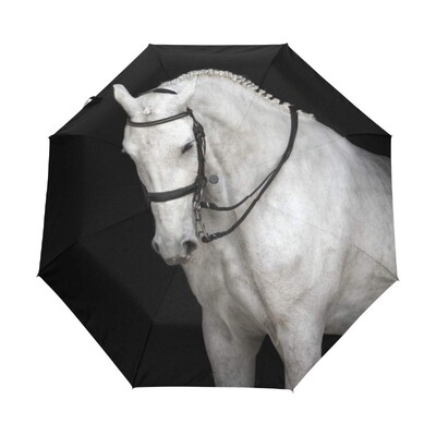 Αστεία ελαιογραφία Ομπρέλες ηλίου βροχής αλόγων Ακουαρέλα αγροικία Ζώο Ελαφριά αντιανεμική πτυσσόμενη ομπρέλα ταξιδιού για ενήλικες