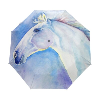 Αστεία ελαιογραφία Ομπρέλες ηλίου βροχής αλόγων Ακουαρέλα αγροικία Ζώο Ελαφριά αντιανεμική πτυσσόμενη ομπρέλα ταξιδιού για ενήλικες