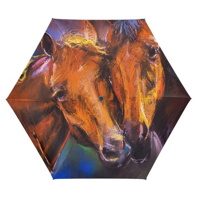 Αστεία ελαιογραφία Ομπρέλες ηλίου βροχής αλόγων Ακουαρέλα αγροικία Ζώο Ελαφριά αντιανεμική πτυσσόμενη ομπρέλα ταξιδιού για ενήλικες