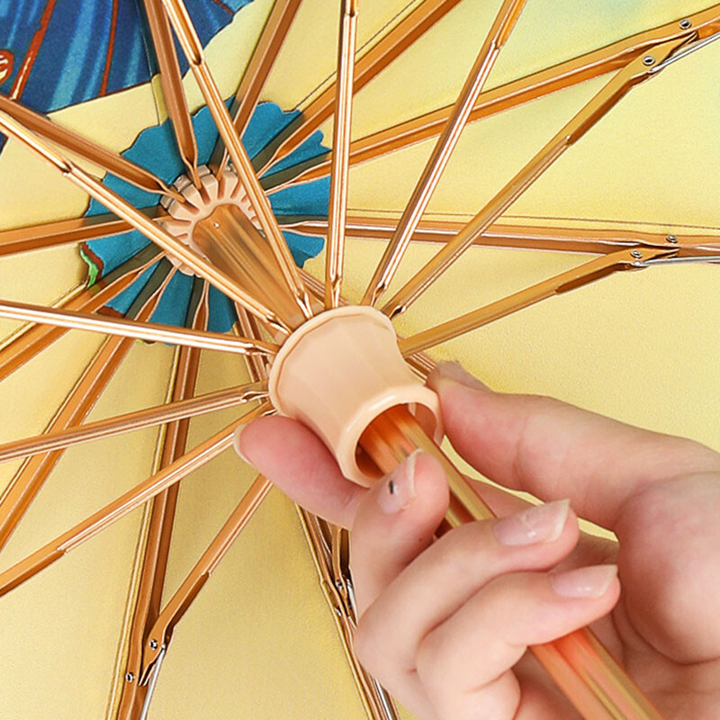 Ρετρό κινέζικη ομπρέλα ηλίου Γυναικεία Χρυσή Προστασία από υπεριώδη ακτινοβολία 12 Ribs Ισχυρή ομπρέλα για κορίτσι αντιανεμική 3 πτυσσόμενες ομπρέλες για δώρο