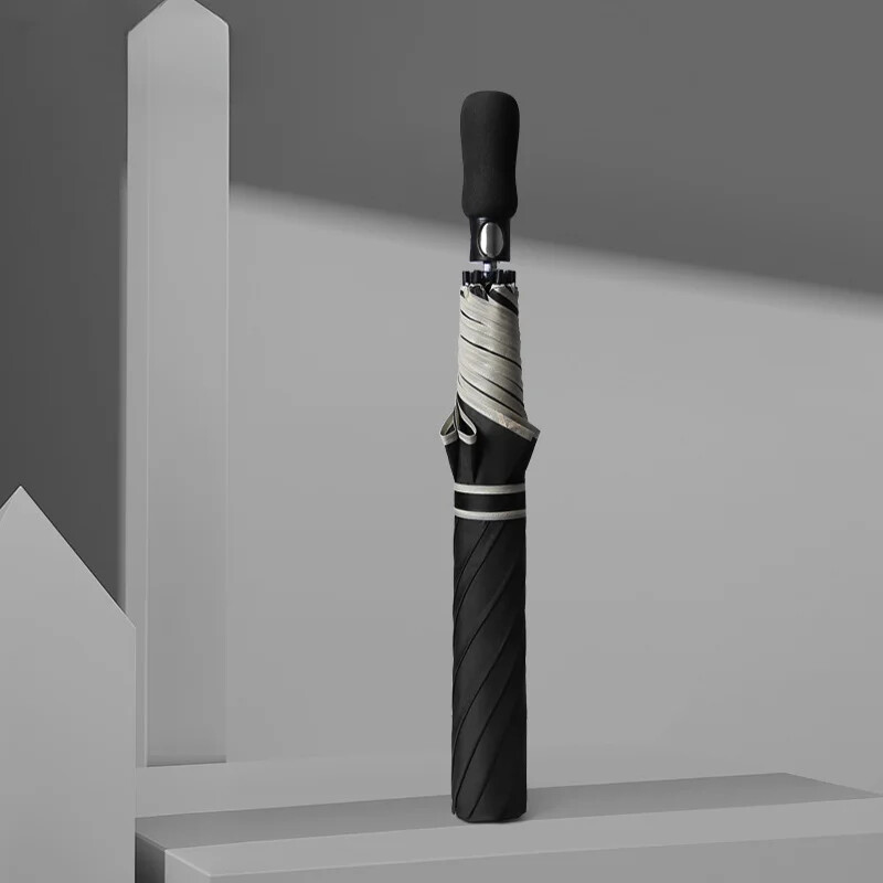 Accesorii de călătorie de lux de afaceri pentru bărbați, femei, umbrelă automată cu 8 coaste, pliabilă, rezistentă la vânt, umbrelă UV puternică, mâner din lemn