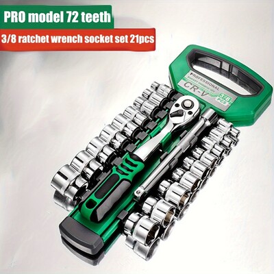 Σετ Υποδοχών Drive 1/4"-3/8"-1/2", CR-V Metric και Imperial Socket with Quick-Release Ratchet κλειδί, pro model 72 δόντια, Sockets