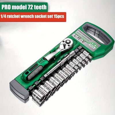 Σετ Υποδοχών Drive 1/4"-3/8"-1/2", CR-V Metric και Imperial Socket with Quick-Release Ratchet κλειδί, pro model 72 δόντια, Sockets