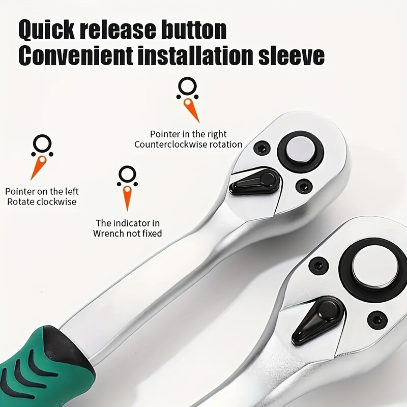 Σετ Υποδοχών Drive 1/4"-3/8"-1/2", CR-V Metric και Imperial Socket with Quick-Release Ratchet κλειδί, pro model 72 δόντια, Sockets