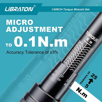 Libraton Bike Torque Wrench 1/4\'\', 5-25Nm, 0,1Nm Micro, Drive Click Torque Wrench Set, Hex, Torx/Star Bit Sockets, Extension Bar