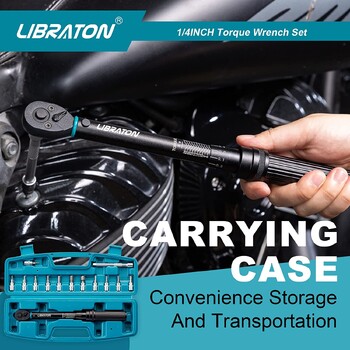 Libraton Bike Torque Wrench 1/4\'\', 5-25Nm, 0,1Nm Micro, Drive Click Torque Wrench Set, Hex, Torx/Star Bit Sockets, Extension Bar