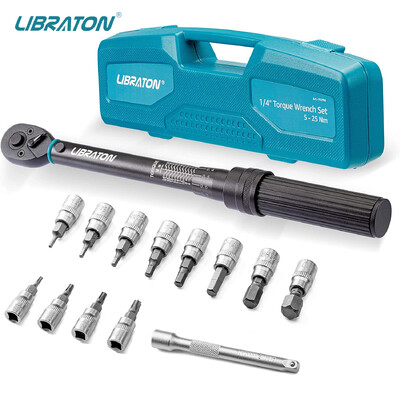 Libraton velosipēda griezes momenta atslēga 1/4 collas, 5-25 Nm, 0,1 Nm mikro, piedziņas griezes momenta uzgriežņu atslēgu komplekts, sešstūra, Torx/Star uzgaļu ligzdas, pagarinātājs