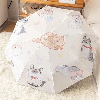 3-Ribs Cartoon Cat Umbrella Αυτόματη ελαφριά ομπρέλα αντηλιακής προστασίας γάτας Προστασία UV Αδιάβροχη πτυσσόμενη ομπρέλα ηλίου