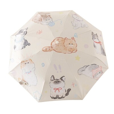 3-Ribs Cartoon Cat Umbrella Αυτόματη ελαφριά ομπρέλα αντηλιακής προστασίας γάτας Προστασία UV Αδιάβροχη πτυσσόμενη ομπρέλα ηλίου