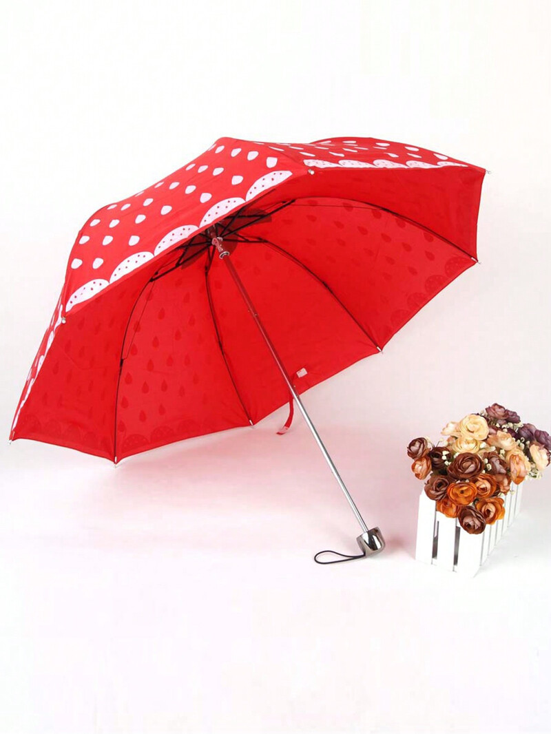 Jauks zemeņu raksta salokāms lietussargs ar augsta blīvuma ūdensnecaurlaidīga auduma pārnēsājamu ceļojumu lietussargu