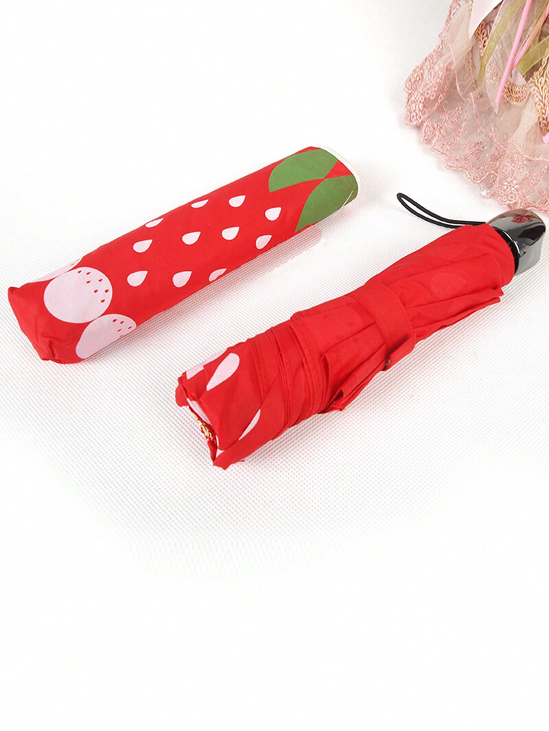 Jauks zemeņu raksta salokāms lietussargs ar augsta blīvuma ūdensnecaurlaidīga auduma pārnēsājamu ceļojumu lietussargu