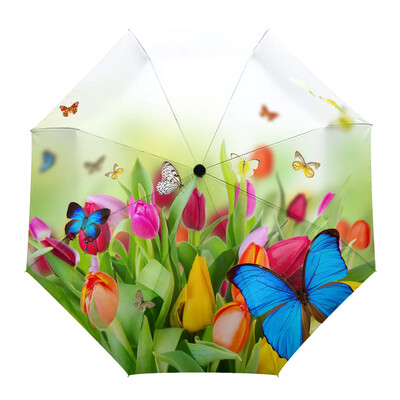 Skladací cestovný dáždnik s motýľovým kvetinovým vzorom, farebný olejomaľba, kvety, dáždniky, vetruodolný, ľahký, slnečník, slnečník proti slnku a dažďu