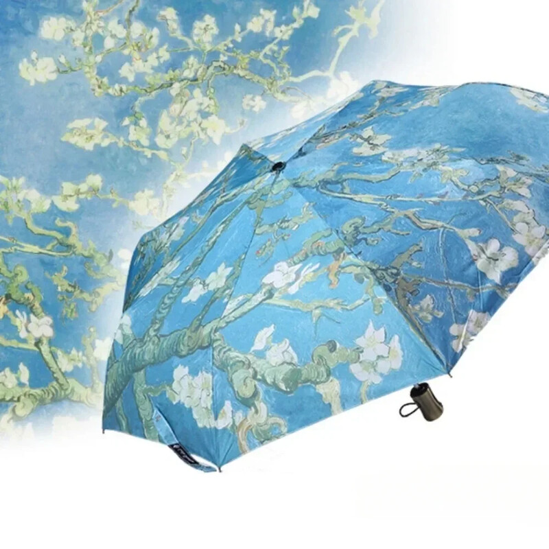 Van Goga eļļas glezna Automātisks lietussargs Mazs svaigs lietussargs eļļas glezna Automātiska vēja necaurlaidīga vēja izturīga pret sauli salokāma sievietēm