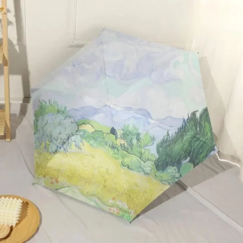 Van Goga eļļas glezna Automātisks lietussargs Mazs svaigs lietussargs eļļas glezna Automātiska vēja necaurlaidīga vēja izturīga pret sauli salokāma sievietēm