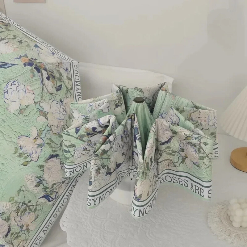 Van Goga eļļas glezna Automātisks lietussargs Mazs svaigs lietussargs eļļas glezna Automātiska vēja necaurlaidīga vēja izturīga pret sauli salokāma sievietēm