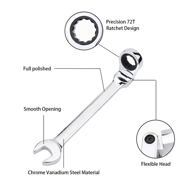Sada račňových kľúčov, ručné náradie, 72-zubový račňový kľúč, flexibilná hlava, zrkadlový povrch, 6 mm – 27 mm, auto a domáce opravy, 1 ks.