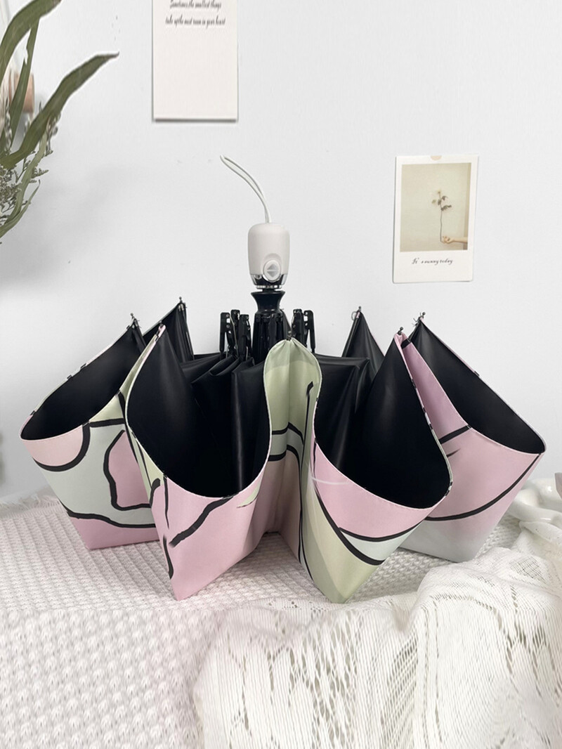 Háromszor összecsukható fekete gél napvédő automata tulipán nyúl esernyő UV védelem napernyő Kettős célú összecsukható esernyő