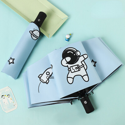 Umbrelă complet automată Protecție solară Umbrelă de soare anti-UV Umbrelă de ploaie cu trei ori desene animate Umbrelă pliabilă Umbrelă de soare