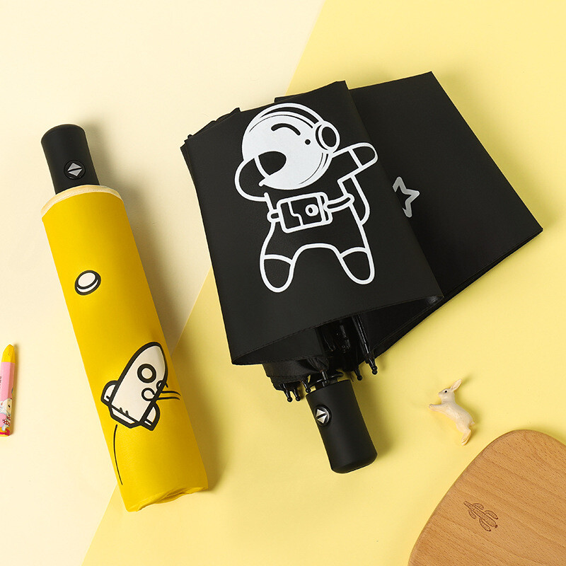 Umbrelă complet automată Protecție solară Umbrelă de soare anti-UV Umbrelă de ploaie cu trei ori desene animate Umbrelă pliabilă Umbrelă de soare