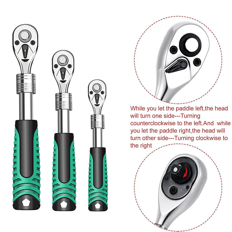 Μηχανικό εργαλείο αναδιπλούμενου σετ καστάνιας 3 τεμαχίων 1/4 3/8 1/2 ιντσών Περιστρεφόμενη αναστρέψιμη καστάνια κίνησης 72 οδοντωτό κλειδί