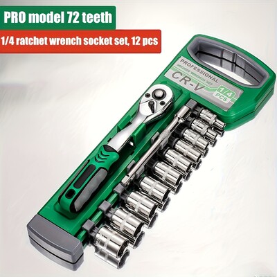 72 Zobu 12 gabalu sprūdrata uzgriežņu atslēgas ligzdas komplekts 1/4 "-3/8" -1/2 " Ātri atbrīvojams reversīvs rokturis, ko izmanto automobiļu apkopei