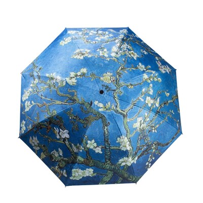 Pictură în ulei Van Gogh Umbrelă automată Umbrelă mică de vinil proaspătă Pictură în ulei Rezistent automat la vânt Rezistent la vânt Pliere la soare