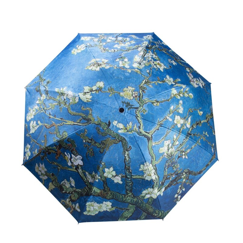 Pictură în ulei Van Gogh Umbrelă automată Umbrelă mică de vinil proaspătă Pictură în ulei Rezistent automat la vânt Rezistent la vânt Pliere la soare