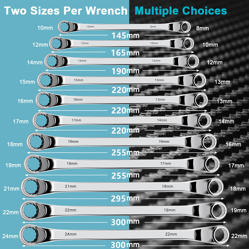 Σετ κλειδιών Offset Box End, 45# Carbon Steel Metric 45-Degree, HRC38-45 Μακριά κλειδιά διπλού δαχτυλιδιού κλειδιού με κυλιόμενη θήκη