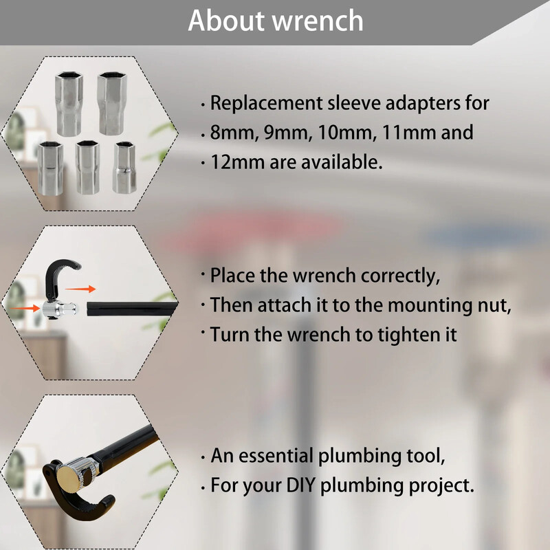 Jaucējkrāna uzgriežņu atslēga ar ligzdām Oglekļa tērauda santehniķa uzgriežņu atslēga Izturīga krāna aizmugures uzgriežņu atslēga Krāna uzgriežņu atslēga Instalācijas labošanas rīks Rokas rīks