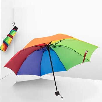 Fashion Rainbow Umbrella Τριών Πτυσσόμενη Ομπρέλα Μακρύ Λαβή Αυτόματη Πτυσσόμενη Ευθεία Ανθεκτική Ομπρέλα