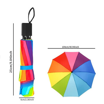 Fashion Rainbow Umbrella Τριών Πτυσσόμενη Ομπρέλα Μακρύ Λαβή Αυτόματη Πτυσσόμενη Ευθεία Ανθεκτική Ομπρέλα