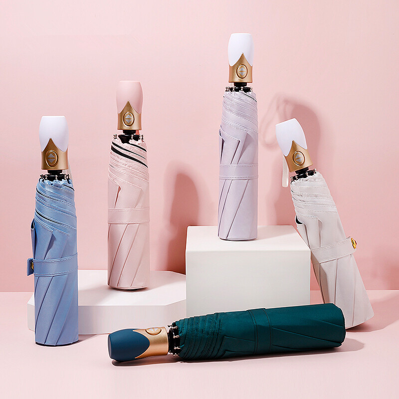 Umbrelă automată de ploaie, 7 culori, pentru femei, umbrelă pliabilă în trei, rezistentă la vânt, pentru bărbați, umbrelă însorită și ploioasă, schimbă culoarea datorită UV