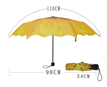 Sunflower Creative Umbrella Τρεις πτυσσόμενες ομπρέλες Rain Sun Women Anti-UV Sunshade Ομπρέλα ομπρέλας