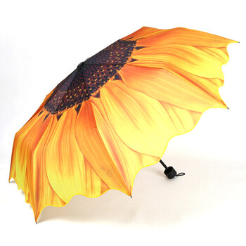 Sunflower Creative Umbrella Τρεις πτυσσόμενες ομπρέλες Rain Sun Women Anti-UV Sunshade Ομπρέλα ομπρέλας