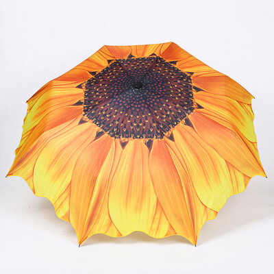 Sunflower Creative Umbrella Τρεις πτυσσόμενες ομπρέλες Rain Sun Women Anti-UV Sunshade Ομπρέλα ομπρέλας