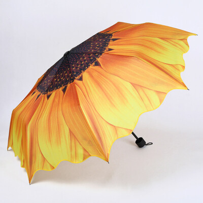 Sunflower Creative Umbrella Τρεις πτυσσόμενες ομπρέλες Rain Sun Women Anti-UV Sunshade Ομπρέλα ομπρέλας