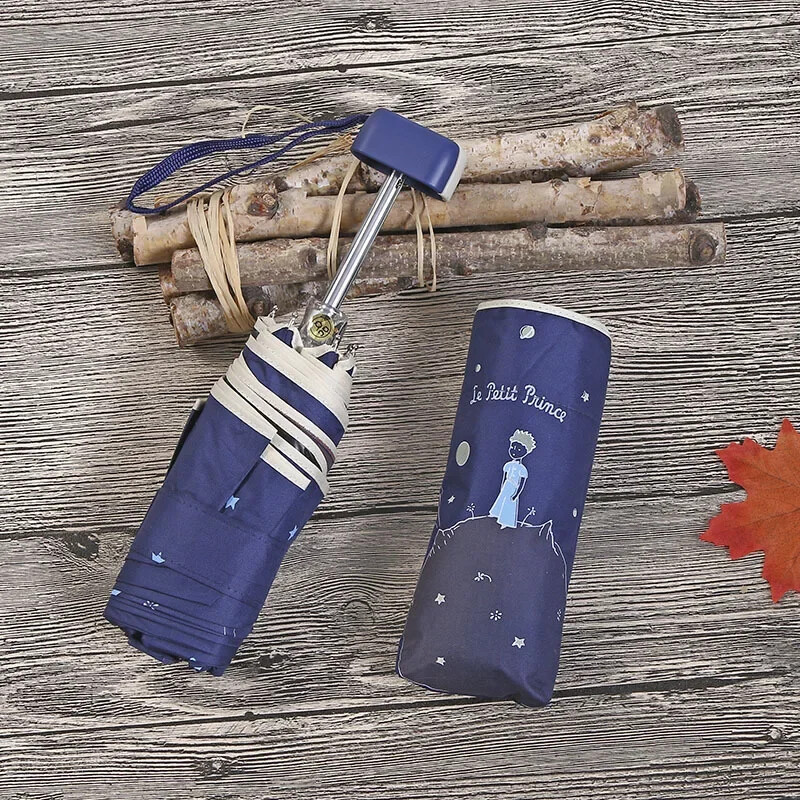 Tuulekindel UV-vastane kokkupandav vihmavari Väike prints vihmavari Mini tasku vihmavarjud must kate Tüdruku väikesed vihmavarjud Protable